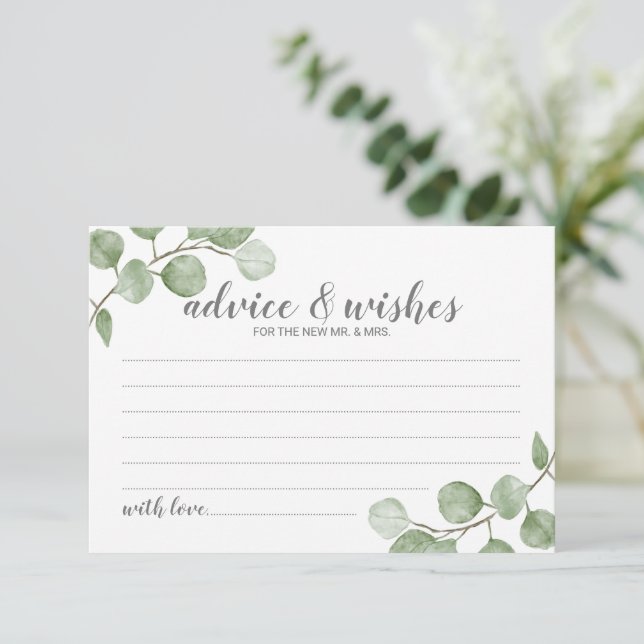Eukalyptus Wedding Advisor und Wünsche Hinweiskarte (Stehend Vorderseite)