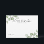 Eukalyptus Wedding Advisor und Wünsche Hinweiskarte<br><div class="desc">Feiern Sie Ihren besonderen Tag mit dieser wunderschönen Hochzeitsratgeber- und Wunschkarte mit dem Titel "Ratschläge & Wünsche" in modernem Drehbuch und mit sanften Aquarellfarben Eukalyptus auf weißem Hintergrund dekoriert. Ideal für Hochzeiten,  Babydusche,  Geburtstagsparty,  Brautparty,  Junggeselinnen-Abschied und alle besondere Anlässe.</div>