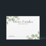 Eukalyptus Wedding Advisor und Wünsche Hinweiskarte<br><div class="desc">Feiern Sie Ihren besonderen Tag mit dieser wunderschönen Hochzeitsratgeber- und Wunschkarte mit dem Titel "Ratschläge & Wünsche" in modernem Drehbuch und mit sanften Aquarellfarben Eukalyptus auf weißem Hintergrund dekoriert. Ideal für Hochzeiten,  Babydusche,  Geburtstagsparty,  Brautparty,  Junggeselinnen-Abschied und alle besondere Anlässe.</div>