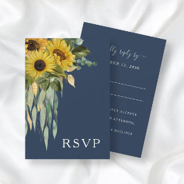 Eukalyptus Wedding Blue Floral Sunflower RSVP Karte