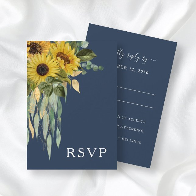 Eukalyptus Wedding Blue Floral Sunflower RSVP Karte (Von Creator hochgeladen)