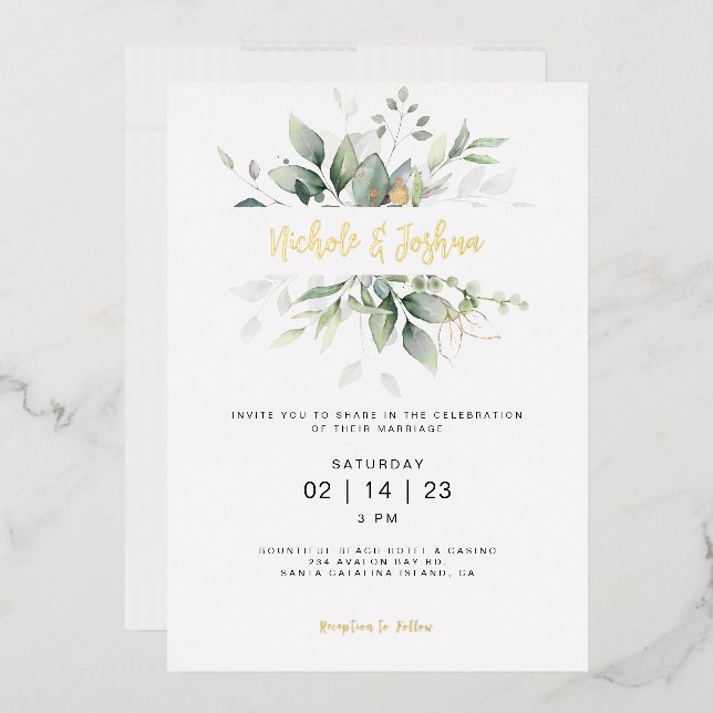 Eukalyptus Wedding Calligraphy Folieneinladung (Briefumschlag)