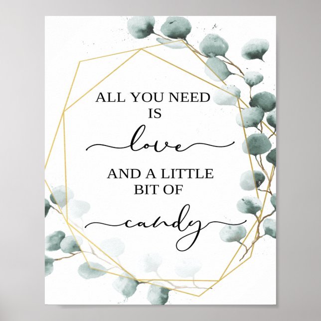 Eukalyptus Wedding Candy Bar Sign Poster (Vorne)