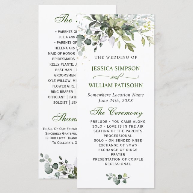 Eukalyptus Wedding Ceremony Programm (Vorne/Hinten)