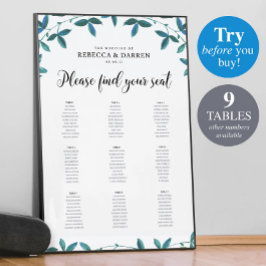Eukalyptus Wedding Chart mit 9 Tischen Poster