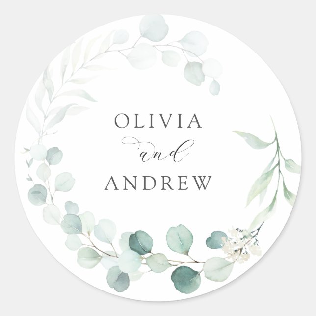 Eukalyptus Wedding Classic Round Sticker (Vorderseite)