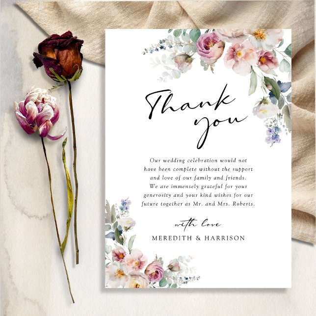 Eukalyptus Wedding Dankeskarte (Romantic Watercolor Floral Eucalyptus Wedding Thank You Card)