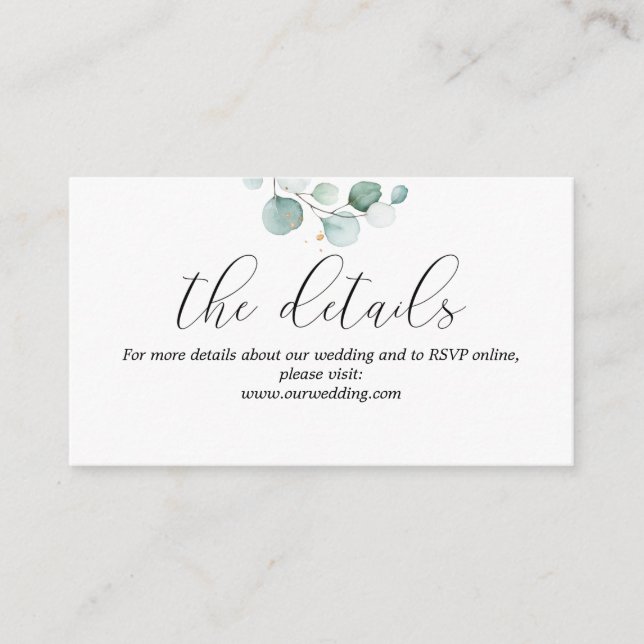 Eukalyptus Wedding Details Website Einschließungsk Begleitkarte (Vorderseite)