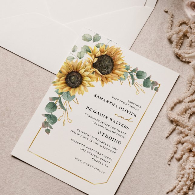 Eukalyptus Wedding Einladung (Sunflower Floral Eucalyptus Greenery Wedding Invitation)