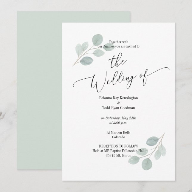 Eukalyptus Wedding Einladung zum Foto (Vorne/Hinten)