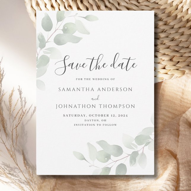Eukalyptus Wedding Flat Save the Date Card (Von Creator hochgeladen)