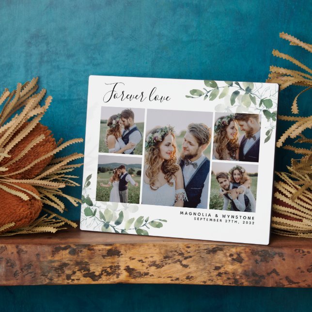 Eukalyptus Wedding Foto Collage Keepake Plaque Fotoplatte (Seite)