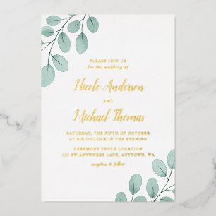 Eukalyptus Wedding Gold Folieneinladung
