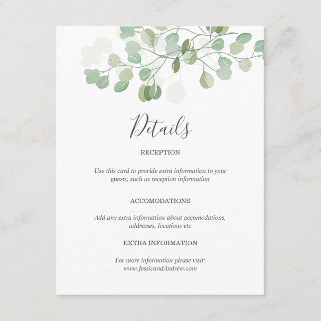 Eukalyptus Wedding Guest Information Card Einlage Begleitkarte (Vorderseite)