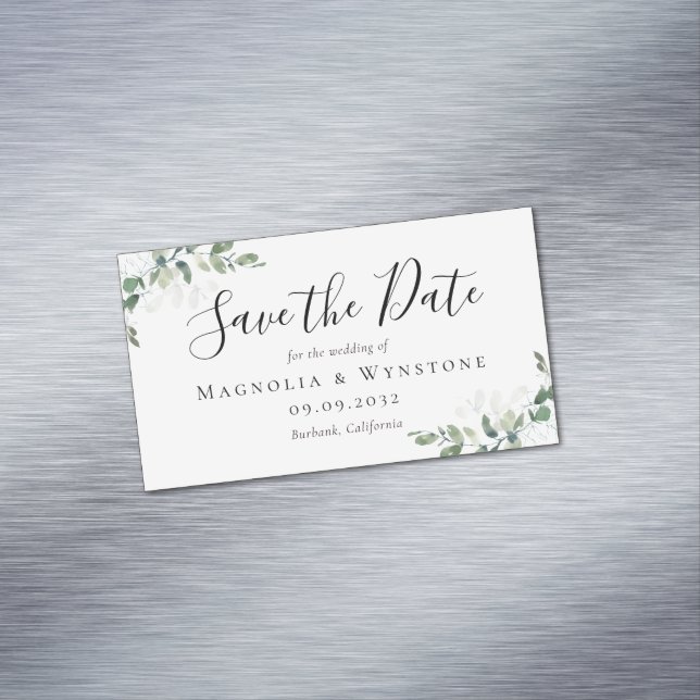 Eukalyptus Wedding HAUSHALT Datum speichern Magnetische Visitenkarte (Beispiel)