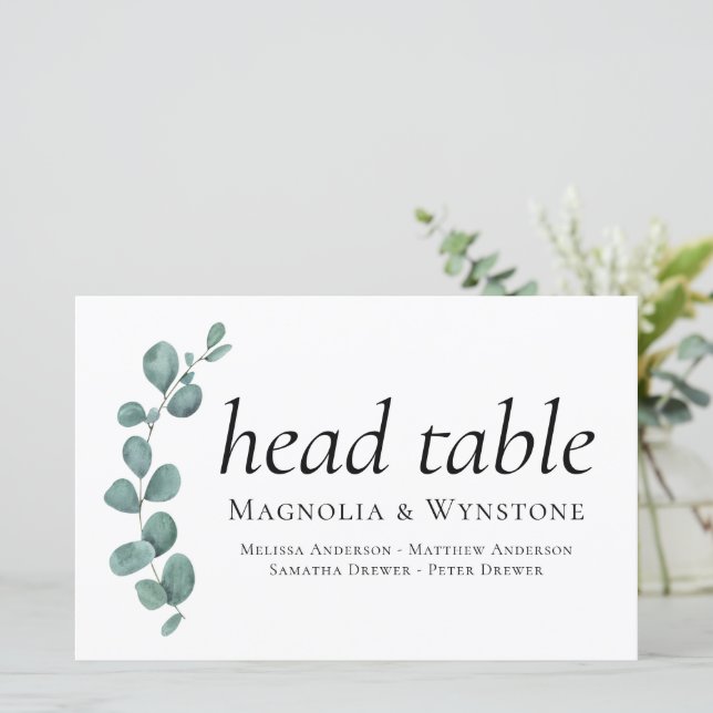 Eukalyptus Wedding Head Table Sign (Stehend Vorderseite)