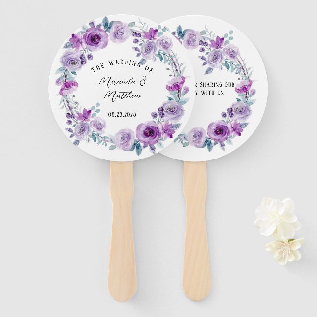 Eukalyptus Wedding lila Watercolor Peonies Fächer (Vorne und Hinten)