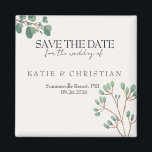Eukalyptus Wedding Magnet<br><div class="desc">Eine vereinfachende Hochzeit speichern Sie den Datums-Magneten, sodass Ihre Gäste an das Datum erinnert werden können, jeden Tag! Dieses Design verfügt über handgemachte Aquarellfarbe Eukalyptus gemalt (von mir gemalt!). Klicken Sie, um dieses Design mit Ihrem Foto und den Details anzupassen.</div>