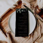 Eukalyptus Wedding Menu Card Menükarte<br><div class="desc">Diese schwarze formelle minimale eucalyptus Hochzeitskarte ist perfekt,  um eine rustikale Hochzeit zu ergänzen. Das Design zeichnet sich durch Aquarellgrün eucalyptus foliage in einem schwarzen Hintergrund aus.</div>