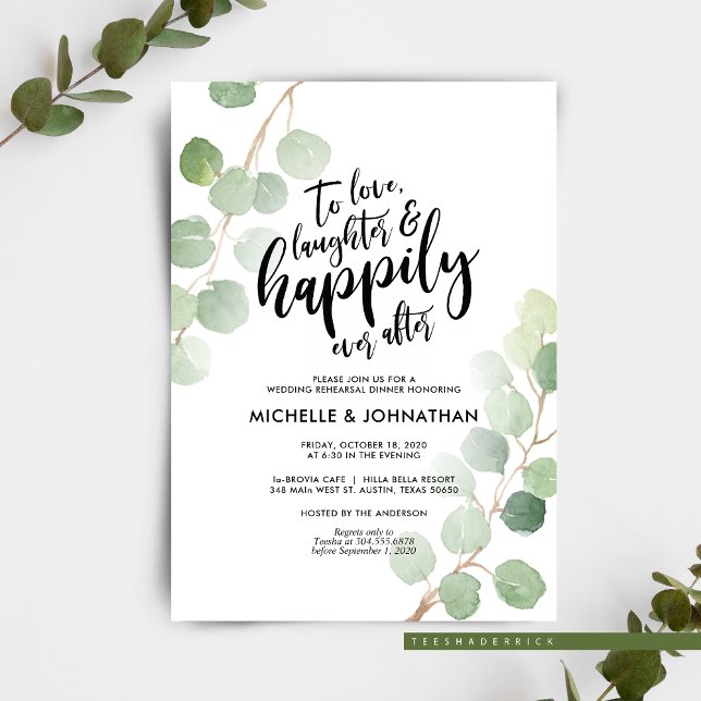 Eukalyptus Wedding Probe Dinner Cards Einladung (Greenery Rustic Eucalyptus Wedding Rehearsal Dinner Or Brunch Celebration Invitation Card)