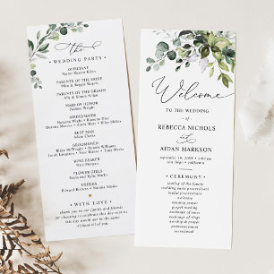 Eukalyptus Wedding Program Watercolor Greenery Menükarte