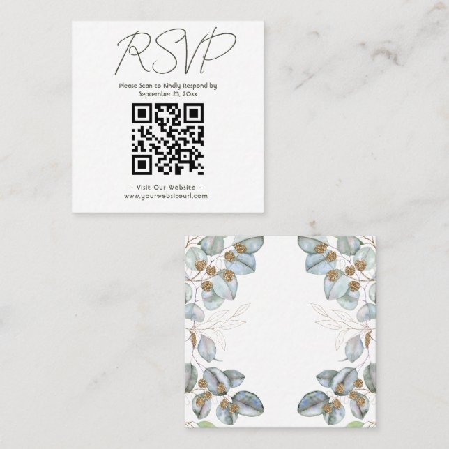 Eukalyptus Wedding Quadratische Visitenkarte (Vorne/Hinten)