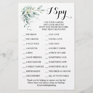 Eukalyptus Wedding Reception I Spy Game Card Flyer