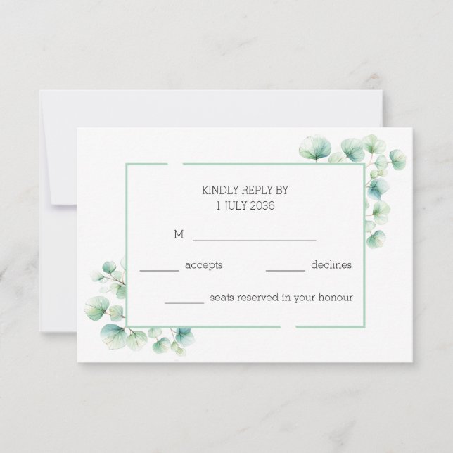 Eukalyptus Wedding RSVP Karte (Vorderseite)