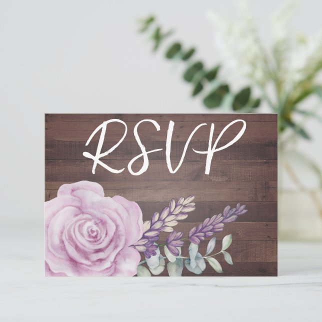 Eukalyptus Wedding rustic Wood floral RSVP Karte (Stehend Vorderseite)