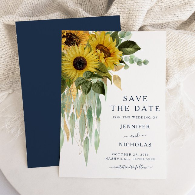 Eukalyptus Wedding Save The Date (Navy Blue Sunflower Eucalyptus Wedding Save The Date)