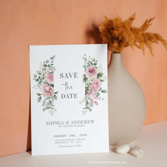 Eukalyptus Wedding Save The Date (Announce your love in style with our Romantic Peonies Eucalyptus Save the Date )