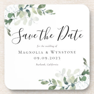 Eukalyptus Wedding Save the Date Getränkeuntersetzer