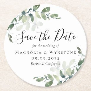 Eukalyptus Wedding Save the Date Runder Pappuntersetzer