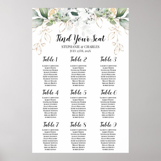 Eukalyptus Wedding Seating Chart Poster (Vorne)