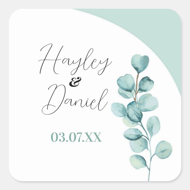 Eukalyptus Wedding Stickers Labels Blätter Minze (Vorderseite)