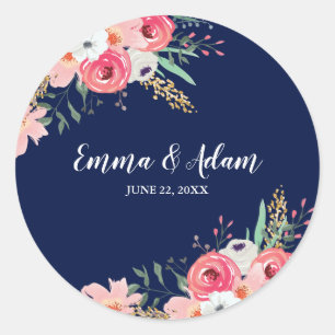 Eukalyptus Wedding Umschlag Aufkleber Sticker Navy