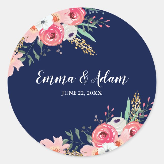 Eukalyptus Wedding Umschlag Aufkleber Sticker Navy (Vorderseite)