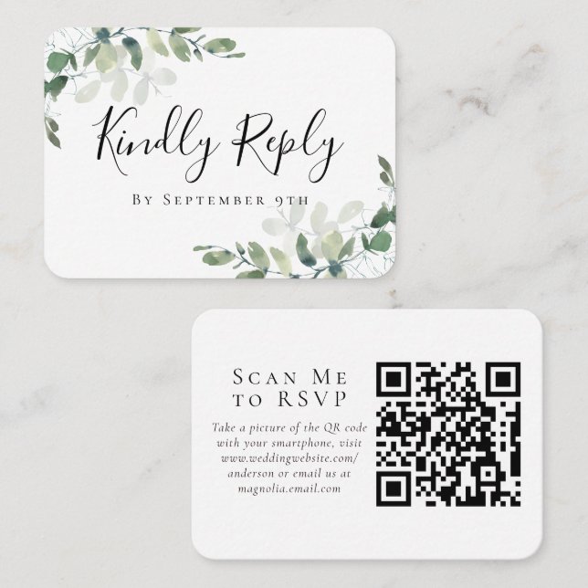 Eukalyptus Wedding Website QR Code RSVP Karte (Vorne/Hinten)