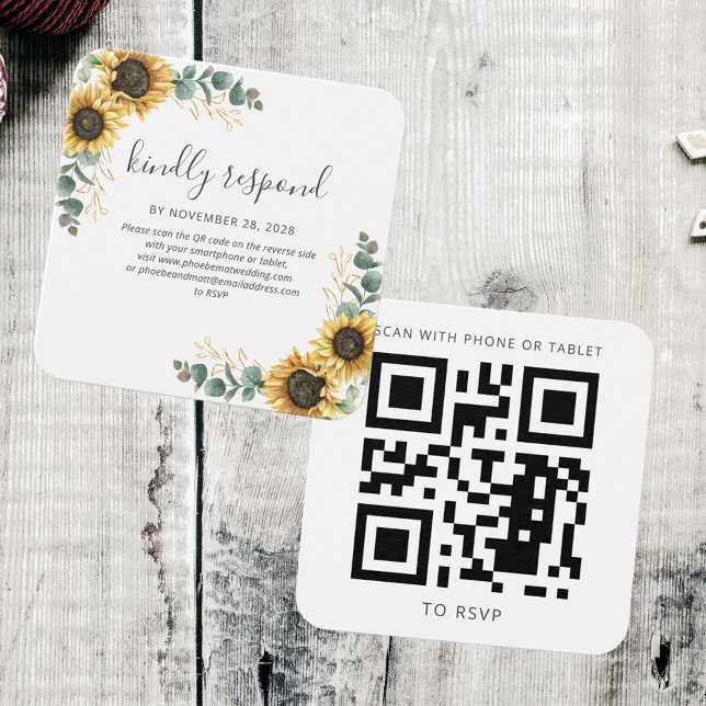 Eukalyptus Wedding Website QR Code UAWG (Sunflower Eucalyptus Greenery Square RSVP with QR Code Card)