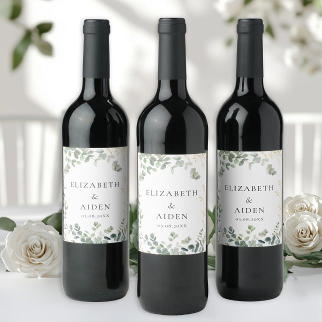 Eukalyptus Wedding Weinetikett (Eucalyptus Wedding Wine Label with your name and date.)