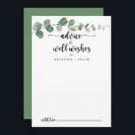 Eukalyptus Wedding Well Hinweiskarte<br><div class="desc">Diese grüne Freude Eukalyptus Hochzeit auch Wünsche Ratschlag Karte ist perfekt für eine einfache Hochzeit. Das Design bietet Aquarellfarben handgezeichnet elegante botanische Eukalyptuszweige und Blätter. Diese Karten sind ideal für Hochzeiten, Brautparty, Babydusche, Graduiertenfest u.v.m. Personalisieren Sie die Karten mit den Namen der Braut und Bräutigam, den Eltern, die Sie werden...</div>