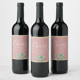 Eukalyptus Wedding Wine Bottle Label Dusty Rose Weinetikett