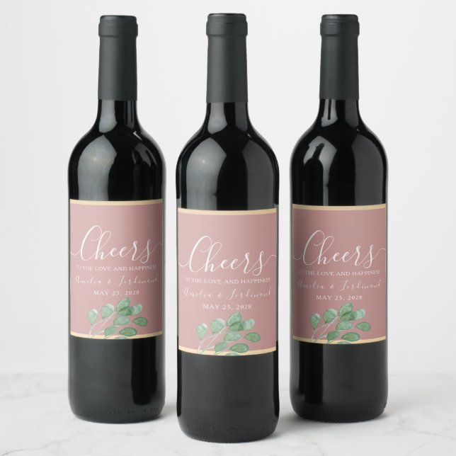 Eukalyptus Wedding Wine Bottle Label Dusty Rose Weinetikett (Flaschen)