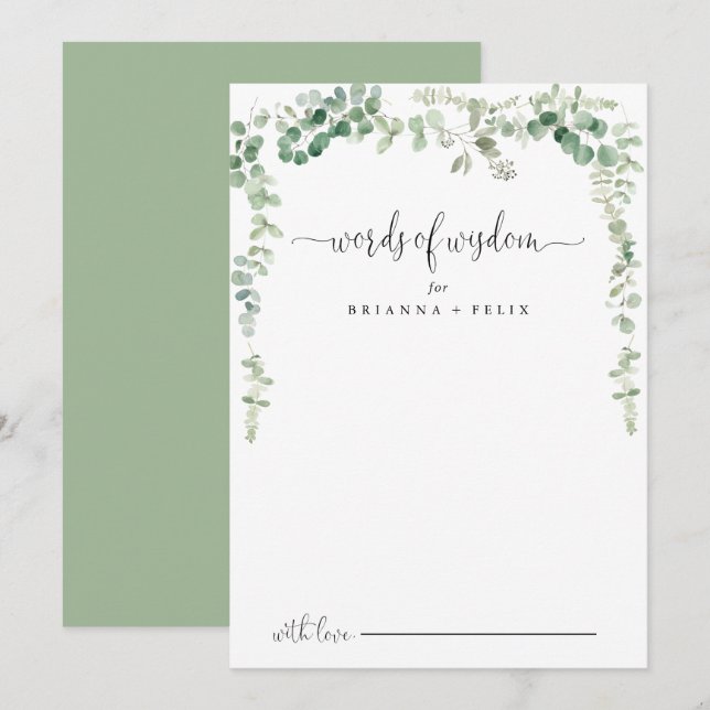 Eukalyptus Wedding Words of Wisdom Advice Card Hinweiskarte (Vorne/Hinten)