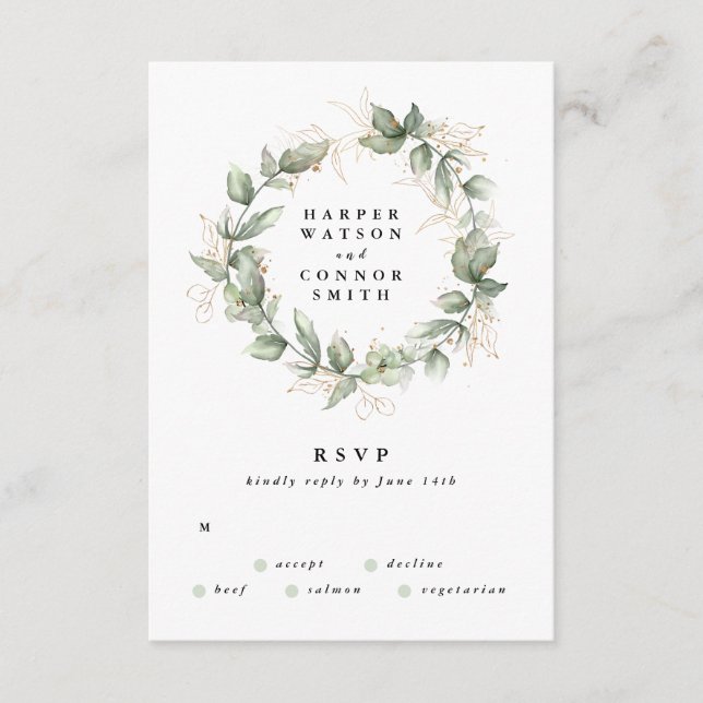 Eukalyptus Wedding Wreath Greenerity Moss Sages RSVP Karte (Vorderseite)