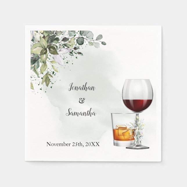 Eukalyptus-Wein- & Bourbon-Hochzeit Serviette (Vorderseite)