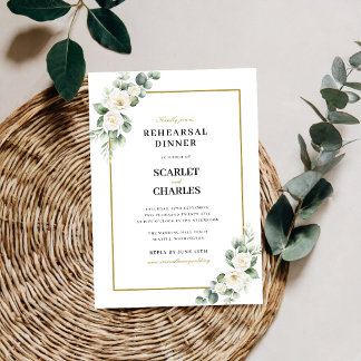 Eukalyptus Weiße Rose Florale Probe Dinner Einladung