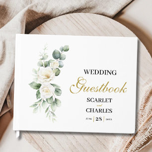 Eukalyptus Weiße Rose Grünzeug Florale Hochzeit Gästebuch
