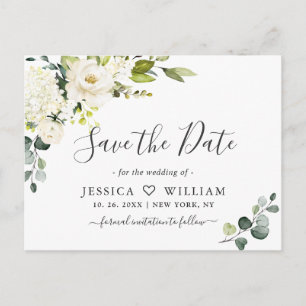 Eukalyptus Weiße Rosen Hochzeit Termin vormerken Postkarte