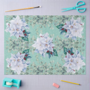 Eukalyptus & weiße Weihnachts-Poinsettien in Teal Seidenpapier